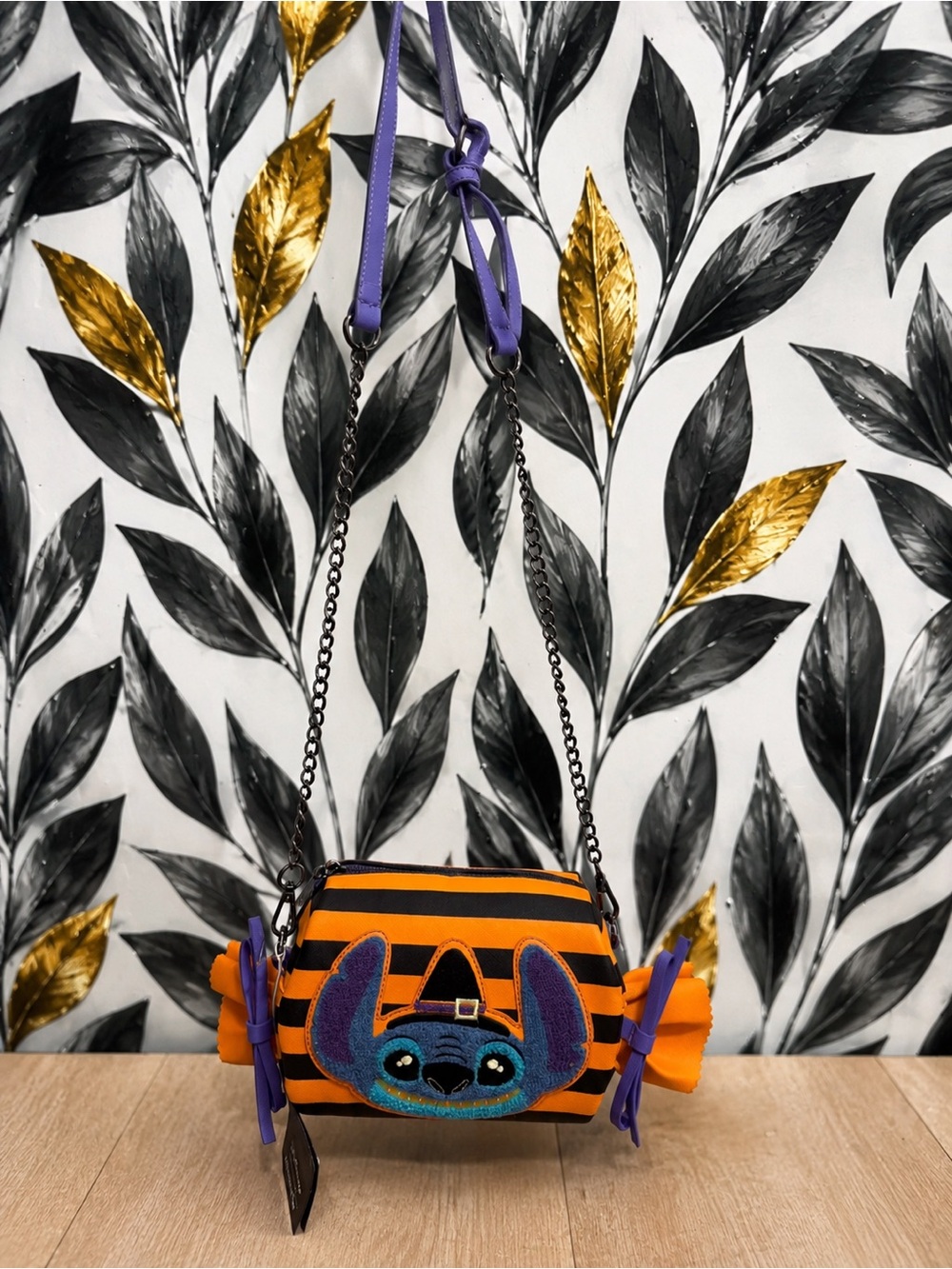 Loungefly Orange & Black Stripe Stitch Witch Stitch Candy Crossbody Bag